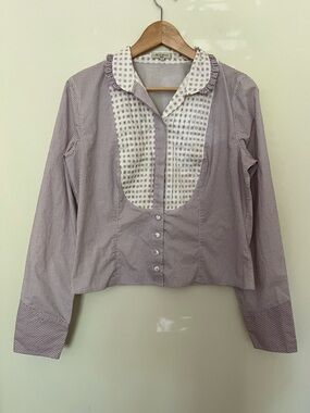 Vintage Etro Milano 100% Cotton Ruffle Collar Graphic Print Blouse 8-10